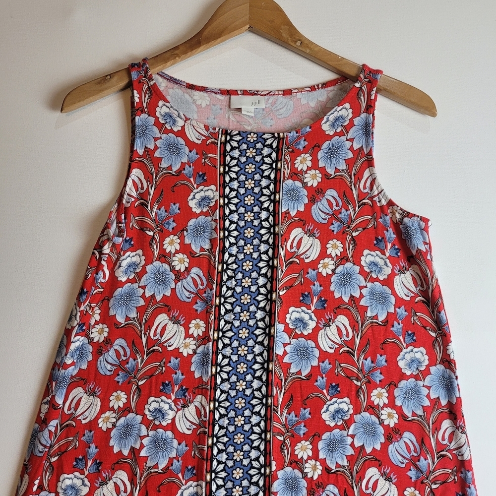 J‎ Jill Dress Women XS Shirt Shift Sleeveless Red Blue Floral Flowy Stretch